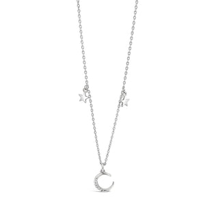 Absolute Delicate Moon & Stars Necklace, Silver