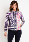 Just White Drawstring Neckline Print Jacket, Purple Multi