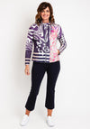 Just White Drawstring Neckline Print Jacket, Purple Multi