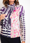 Just White Drawstring Neckline Print Jacket, Purple Multi