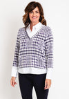 Just White Houndstooth Print Two In One Jumper & Shirt Set, White & Purple