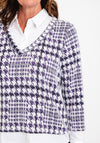 Just White Houndstooth Print Two In One Jumper & Shirt Set, White & Purple