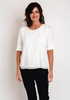 Just White Chiffon Overlay Lace Trim Top, Off White