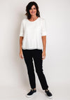 Just White Chiffon Overlay Lace Trim Top, Off White