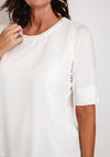 Just White Chiffon Overlay Lace Trim Top, Off White
