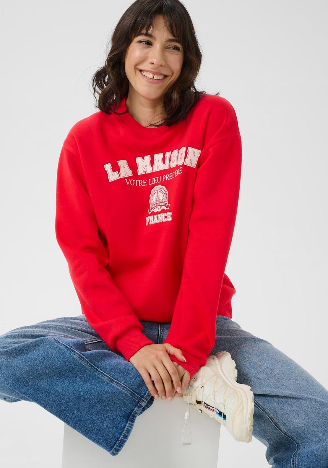 Kaffe Berta Embroidered Sweatshirt, Red
