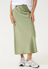 Kaffe Hill Satin Midi Skirt, Green