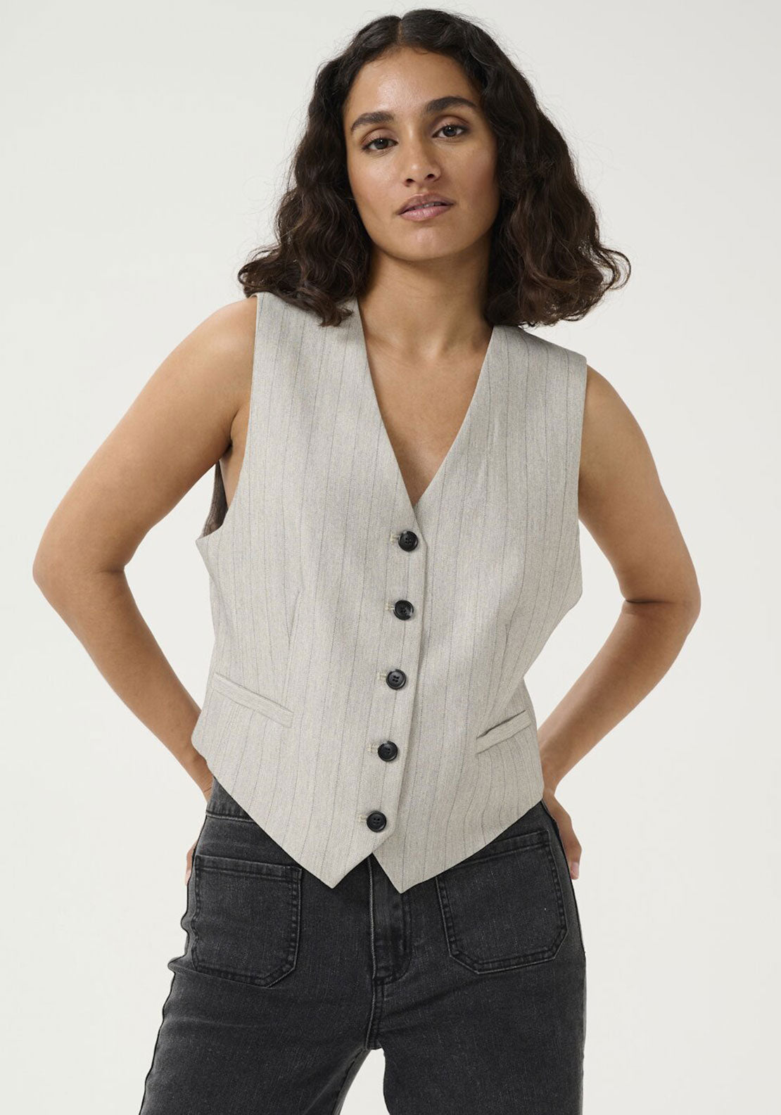 Kaffe Kaysa Pinstripe Waistcoat, Grey