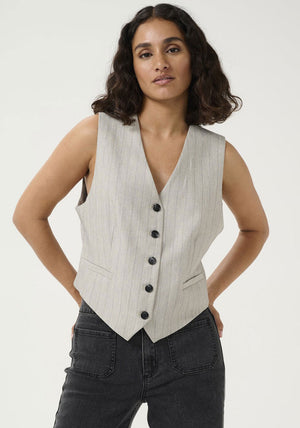 Kaffe Kaysa Pinstripe Waistcoat, Grey