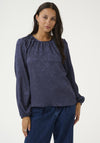 Kaffe Lauren Lace Effect Blouse, Navy