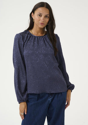 Kaffe Lauren Lace Effect Blouse, Navy