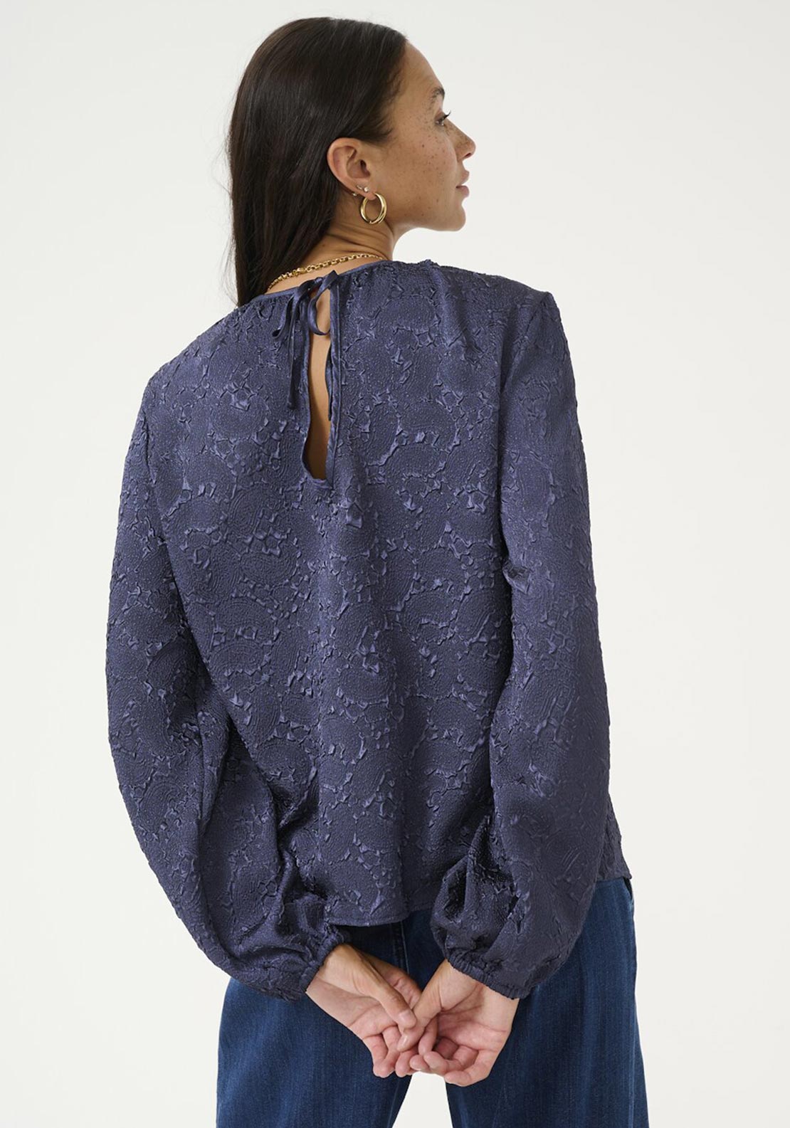 Kaffe Lauren Lace Effect Blouse, Navy