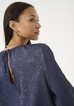 Kaffe Lauren Lace Effect Blouse, Navy