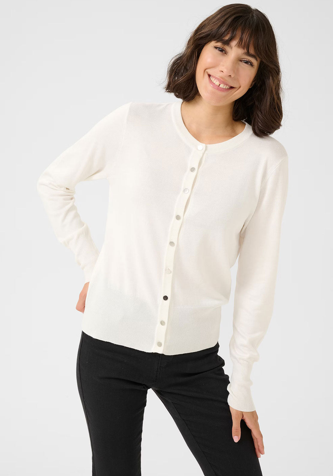 Kaffe Lizza Buttoned Knit Cardigan, White