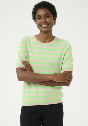 Kaffe Lizza Striped Knit Sweater, Beige and Green