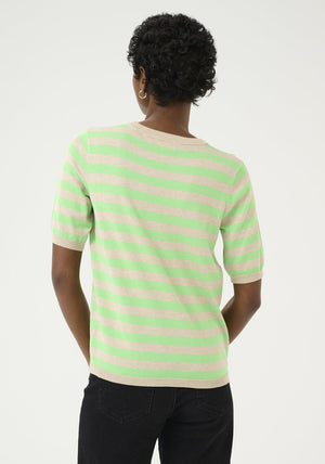 Kaffe Lizza Striped Knit Sweater, Beige and Green
