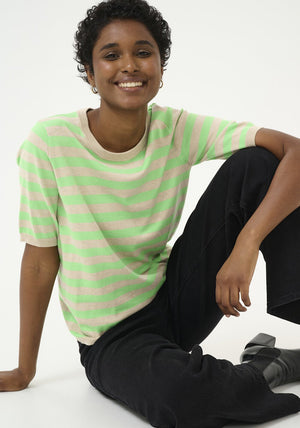 Kaffe Lizza Striped Knit Sweater, Beige and Green