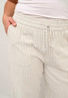 Kaffe Milia Linen Blend Wide Leg Trousers, Chinchilla & Chalk Stripe
