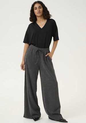Kaffe Olga Textured Wide Leg Trousers, Grey