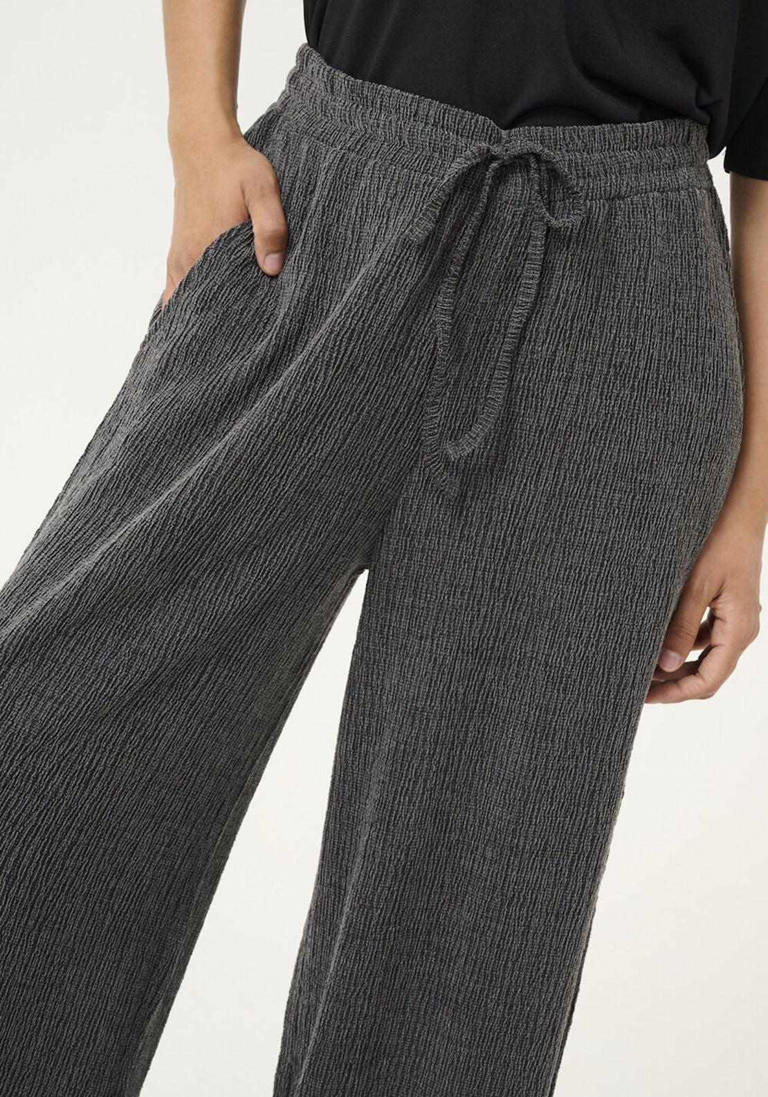 Kaffe Olga Textured Wide Leg Trousers, Grey