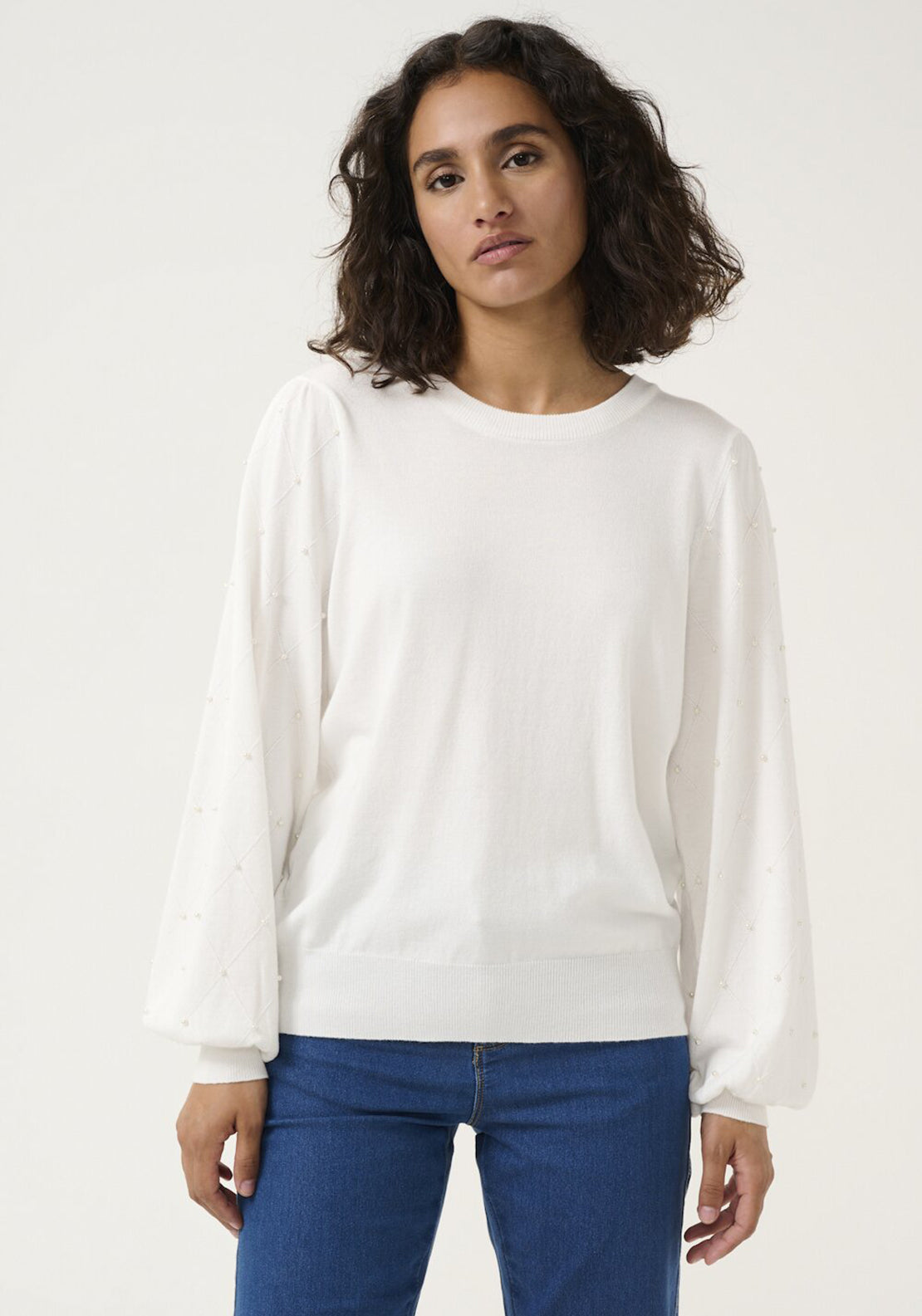 Kaffe Karen Pearl Embellished Sweater, White