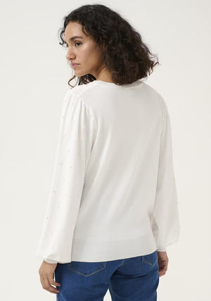 Kaffe Karen Pearl Embellished Sweater, White