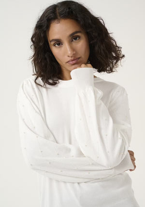 Kaffe Karen Pearl Embellished Sweater, White