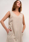 KAFFE Kamilla Striped Sleeveless Midi Dress, Chinchilla & Chalk