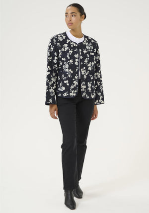 Kaffe Valia Floral Print Quilted Jacket, Navy