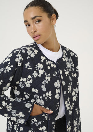 Kaffe Valia Floral Print Quilted Jacket, Navy