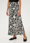 Kaffe Vera Floral Print Skirt, Black and Cream