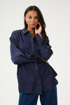 KAFFE Lauren Jacquard Tie Sleeve Blouse, Navy