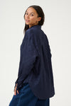KAFFE Lauren Jacquard Tie Sleeve Blouse, Navy