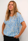 KAFFE Kajetta Graphic Animal Print Top, Blue & White