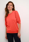 KAFFE Lone Pleated Short Sleeve Sweater, Cayenne