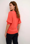 KAFFE Lone Pleated Short Sleeve Sweater, Cayenne
