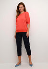 KAFFE Lone Pleated Short Sleeve Sweater, Cayenne