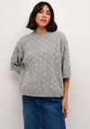 Kaffe Malene Cropped Sleeve Knit Sweater, Grey Melange