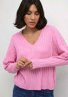 Kaffe Lola V Neck Knitted Sweater, Rosebloom Pink