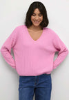 Kaffe Lola V Neck Knitted Sweater, Rosebloom Pink