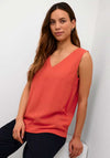 Kaffe Milia Linen Blend V Neck Top, Cayenne