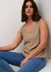 Kaffe Milia Linen Blend V Neck Top, Chinchilla