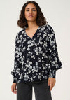 Kaffe Alice Floral V Neck Blouse, Navy