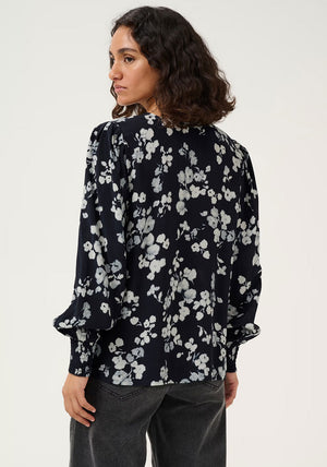 Kaffe Alice Floral V Neck Blouse, Navy