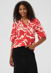 Kaffe Martha Printed V Neck Blouse, Red
