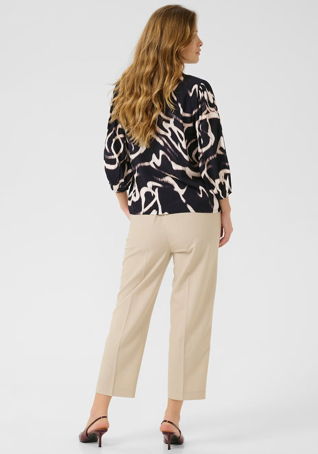 Kaffe Martha Printed V Neck Blouse, Black