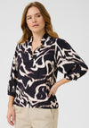Kaffe Martha Printed V Neck Blouse, Black