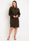 Kaffe Milla Linen Blend Shirt Dress, Forest Night