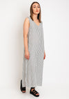 KAFFE Kamilla Striped Sleeveless Midi Dress, Chalk & Black