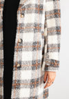Kaffe Elena Checked Teddy Coat, Beige and Grey
